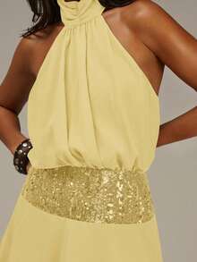 Athîral Women's Casual Halter Mini Dress - Pale Yellow - View 4