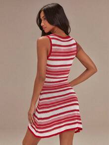 Athîral 女士条纹圆领无袖休闲针织连衣裙 - 彩色 - 查看 2