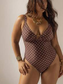 Aralina Traje de baño de una pieza con detalles de tela texturizada para mujer, perfecto para atuendos de playa y de verano - Marrón Chocolate - Ver 7