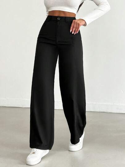 EURMUSE Damen einfarbige gerade geschnittene lässige Hosen