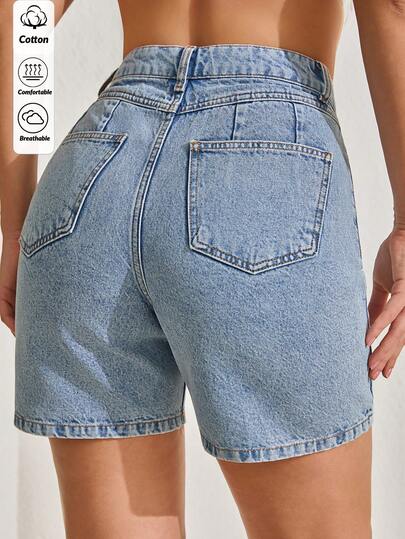 SHEIN High Waist Push Up Denim Washed Blue Woman Shorts Jean Shorts Denim Shorts Light Wash Denim Shorts Up To 70% Off High Rise Shorts High Waist Denim Shorts