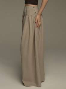 COSMINA Women's Elegant Ruched Loose Wide-Leg Pants, Versatile For Commuting, Office, Daily Wear, Vacation, Casual, Spring - Khaki - View 6