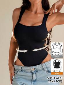 Sirith Women's Casual Solid Color Basic Bodysuit - Black - View 1