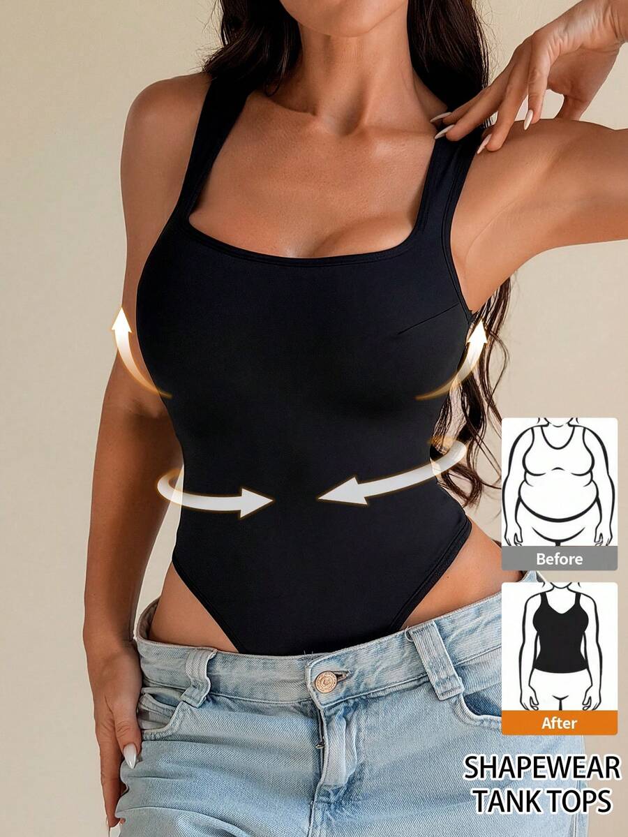 Sirith Women's Casual Solid Color Basic Bodysuit - Black - View 1