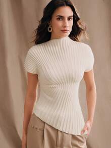 Anewsta 新款春夏通勤百搭时尚优雅简约针织上衣 - 杏色 - 查看 6