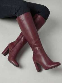 Botas de mujer botas altas a media pierna calzado estilo clasico básico botas de tacón cono para mujer calzado para dama de lujo sexy material premium casual botas con suela antideslizante acojinadas botas altas media  pierna para fiestas  festivales trabajo colegio botines botas largas casuales botas womens boots shoes MinasDelRey - Burdeos - Ver 2