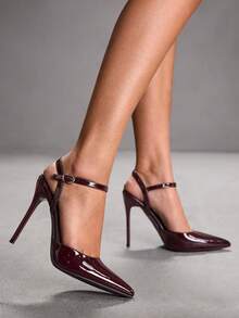 CUCCOO SZL 女士黑色尖头细高跟鞋，性感晚宴派对高跟鞋，带踝带和露后跟设计 - 咖啡棕 - 查看 5