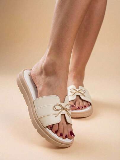 Sandalia De Plataforma Para Mujer Con Moño Dorado Elegante Fiorella, Sandalia De Plataforma Con Lazo Decorativo Metálico