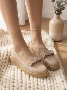 Mocasín de charol en color champagne con lazo decorativo y plataforma - Champán - Ver 3