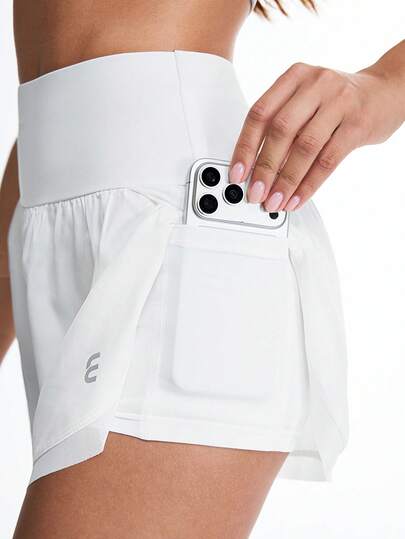 Eassivo Women's White High Waist Athletic Shorts With Wide Waistband, Curved Hem, Breathable Mesh Inner Layer, Lightweight Stretchy Running And Workout Activewear,Women's White Shorts,White Running Shorts,White Athletic Shorts,White Spandex Short,White Workout Shorts
