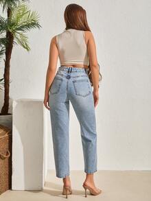 Women's High Waist Pocket Tapered Casual Versatile Jeans - Medium Wash - View 2