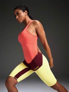 Powerista Bộ jumpsuit thể thao ôm sát không tay phối màu tương phản - trái cam - Xem 4