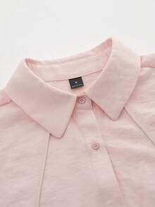 Aalyst 女士春夏提花棉质法式优雅休闲办公通勤度假浪漫高端海滩下午茶衬衫领短袖浅粉色插肩袖上衣 - 粉色 - 查看 5