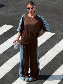 Muchica 女士夏季新款复古棕色编织肩带拼接休闲宽松两件套 - 棕色 - 查看 6