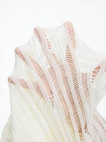 Aalyst Women's Spring/Summer New Arrival Single Piece One-Shoulder Hollow Classic Diamond Pattern Knit Long Sleeve Pullover Top, Elegant Fitted Regular Style - White - View 8