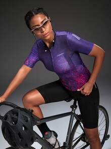 Powerista Women's Tie-Dye Short Sleeve Zipper Front Cycling Jersey - Hot Pink - View 6