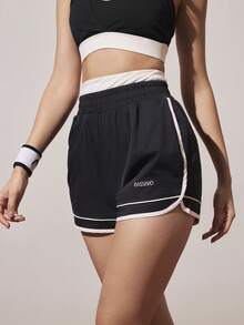 Gameset SHEIN Sport Quần short thể thao nữ thường ngày in họa tiết, viền tương phản. - Dark Blue - Xem 1
