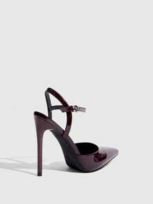 CUCCOO SZL 女士黑色尖头细高跟鞋，性感晚宴派对高跟鞋，带踝带和露后跟设计 - 咖啡棕 - 查看 9