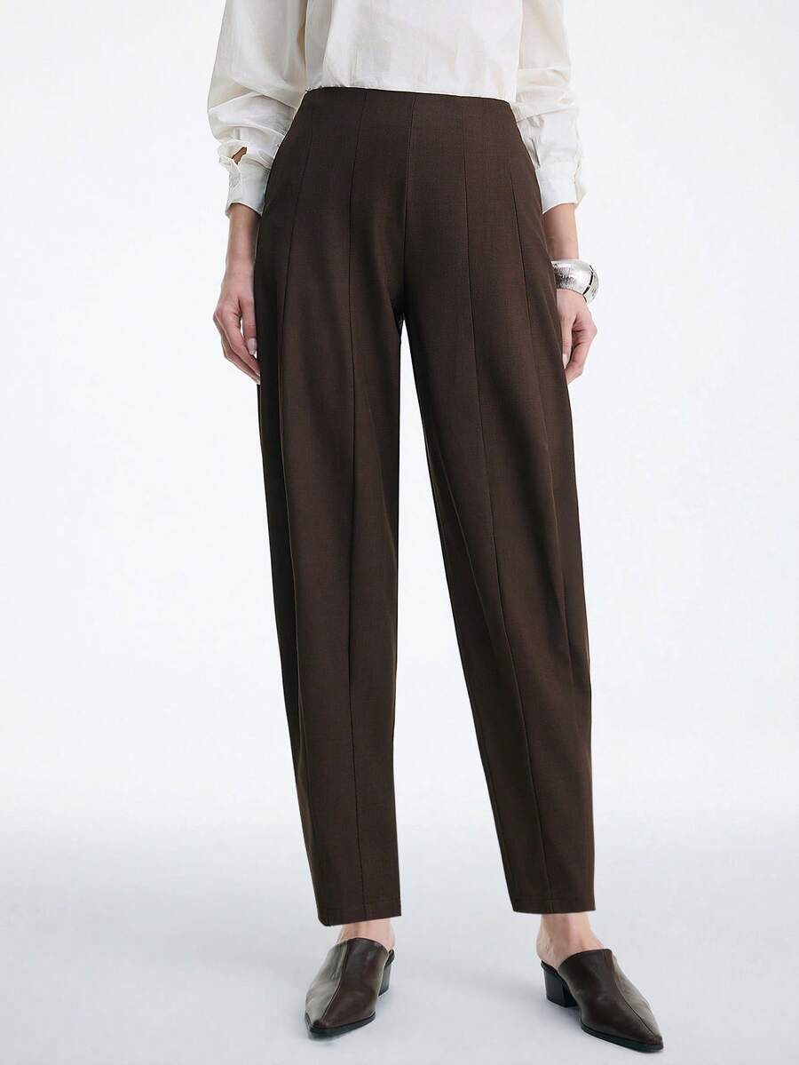 Aalyst Women's Chocolate Brown Flared Trousers,Low-Waist Patchwork Pocket Pants,French Retro Street Style,All Shades Of Brown,Autumn,Casual,Office,Minimalist - Chocolate Brown - View 1