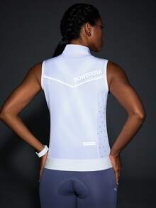 Powerista Women's Letter Print Zipper Front Cycling Vest - White - View 2