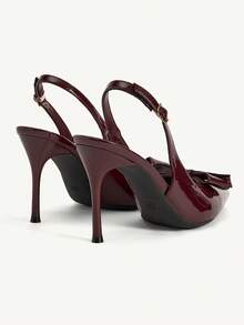 CUCCOO CHICEST Zapatos de mujer de tacón de aguja puntiagudo con lazo burdeos y decoración tridimensional, zapatos de tacón alto elegantes y sexys para fiestas, banquetes y discotecas - Burdeos - Ver 4