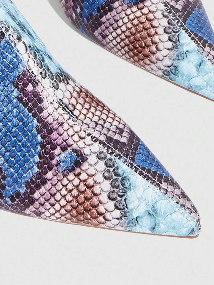 CUCCOO SZL Women's Classic Snake Skin Thigh High Boots, Fashion Super High Heel Pointed Toe Elegant Minimalist Stretch Over-The-Knee Boots Valentine's Day