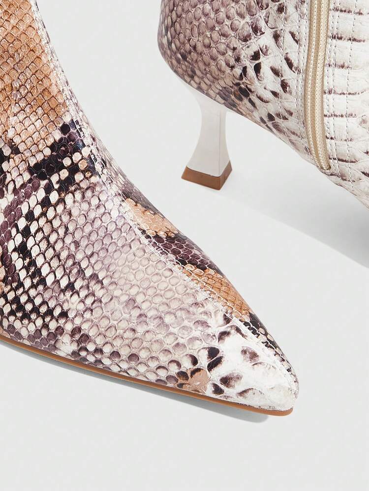 CUCCOO SZL Women's Classic Snake Skin Thigh High Boots, Fashion Super High Heel Pointed Toe Elegant Minimalist Stretch Over-The-Knee Boots Valentine's Day