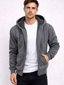 Sudadera caballero lisa afelpada por dentro - Gris Oscuro - Ver 1