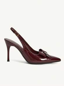 CUCCOO CHICEST Zapatos de mujer de tacón de aguja puntiagudo con lazo burdeos y decoración tridimensional, zapatos de tacón alto elegantes y sexys para fiestas, banquetes y discotecas - Burdeos - Ver 3