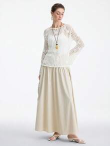 Aalyst Women's Spring/Summer New Arrival Single Piece One-Shoulder Hollow Classic Diamond Pattern Knit Long Sleeve Pullover Top, Elegant Fitted Regular Style - White - View 6