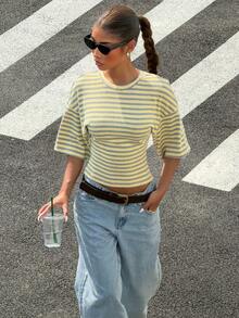 Muchica Women's Summer New Striped Waist Short Sleeve T-Shirt - Multicolor - View 1