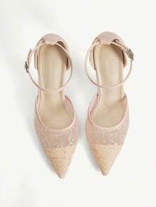 CUCCOO CHICEST Women Shoes Autumn New Back Bag Mesh Stiletto Heels Pointed Toe Embroidered Shoes - Pink - View 2