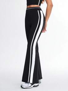 Eassivo Women's Side Stripe Flare Casual Sports Pants - Black - View 5