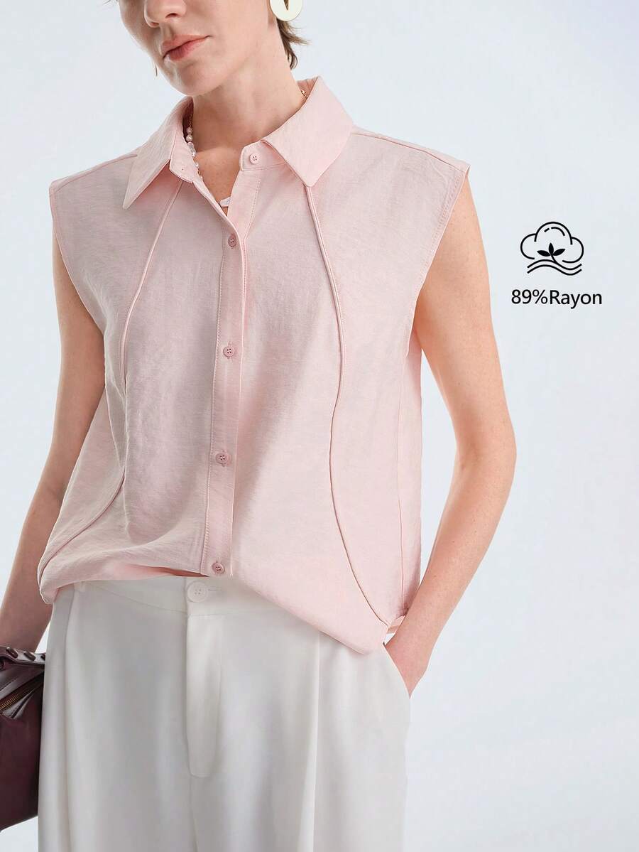 Aalyst 女士春夏提花棉质法式优雅休闲办公通勤度假浪漫高端海滩下午茶衬衫领短袖浅粉色插肩袖上衣 - 粉色 - 查看 1