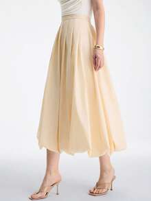 Aalyst 女士春夏亚麻百褶喇叭裙，优雅休闲风，适合新年、情人节、复活节、母亲节、中东婚礼、职场、浪漫假期等场合，杏色 - 淡黃色 - 查看 3