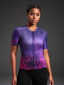 Powerista Women's Tie-Dye Short Sleeve Zipper Front Cycling Jersey - Hot Pink - View 1