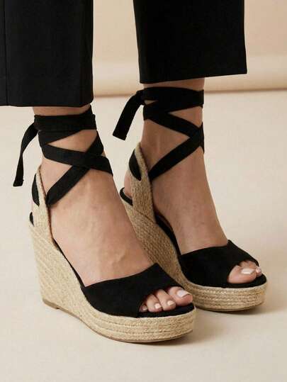 Sandalias mujer plataforma, cuña yute, esparto, alpargatas altas, cintas amarrar, tacón corrido, cómodo, fiesta, casual, boho, verano, moda femenina