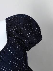 SHEIN Teen Girl Polka Dot Print Sweetheart Collar Puff Sleeve Cute Blouse - Apricot - View 4