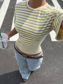 Muchica Women's Summer New Striped Waist Short Sleeve T-Shirt - Multicolor - View 6