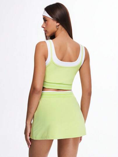 Eassivo Bộ đồ tennis nữ gồm áo tank top không tay kiểu racerback và chân váy ngắn, 2 món.