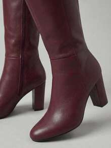 Botas de mujer botas altas a media pierna calzado estilo clasico básico botas de tacón cono para mujer calzado para dama de lujo sexy material premium casual botas con suela antideslizante acojinadas botas altas media  pierna para fiestas  festivales trabajo colegio botines botas largas casuales botas womens boots shoes MinasDelRey - Burdeos - Ver 3