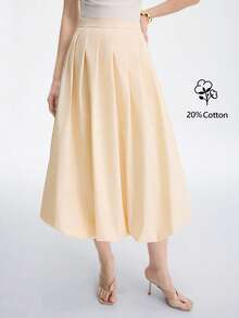 Aalyst 女士春夏亚麻百褶喇叭裙，优雅休闲风，适合新年、情人节、复活节、母亲节、中东婚礼、职场、浪漫假期等场合，杏色 - 淡黃色 - 查看 4