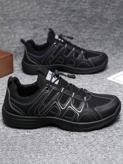Zapatillas transpirables con estampado de letras para hombre, zapatillas para correr de malla transpirable para hombre, zapatillas deportivas para hombre, zapatillas sin cordones, zapatos para exteriores para hombre, adecuados para la vida diaria, deportes al aire libre, fitness, ejercicio, trotar, acampar, caminar, viajar y fiestas.