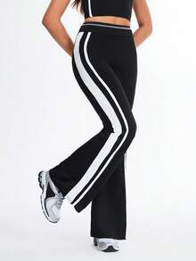 Eassivo Women's Side Stripe Flare Casual Sports Pants - Black - View 7