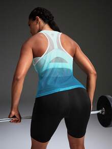 Powerista Ombre Print Hollow Breathable Racerback Sports Tank Top - Blue and White - View 3