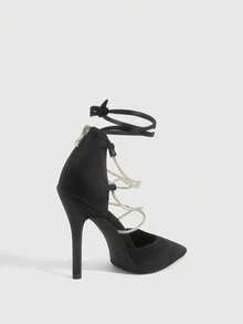 CUCCOO SZL Giày sandal cao gót mũi nhọn, khóa kim loại, quai ngang mắt cá chân, kiểu dáng gợi cảm, thích hợp cho các bữa tiệc và hộp đêm. - màu đen - Xem 3