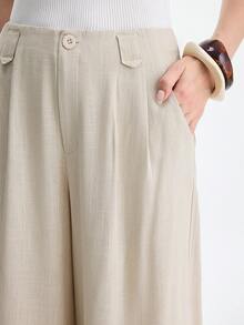 Aalyst Women's Spring/Summer Outing, Suitable For New Year, Valentine's Day, Easter, Mother's Day, Middle Eastern Weddings, Elegant Minimalist Office/Romantic Vacation Style, Linen Waist Pleated Design Regular Waist Wide Leg Suit Pants - Khaki - View 2