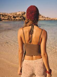 Aralina Áo hai dây lưới cổ chữ V, ngực tam giác, dây mảnh dành cho nữ, kiểu yếm, dễ thương, thích hợp đi chơi, dự tiệc, lễ hội, áo ôm sát. - xanh quân đội - Xem 2