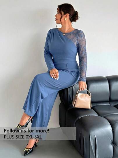 Firerie Bộ jumpsuit dài tay ôm dáng, thanh lịch, thoải mái, phù hợp cho nữ, thích hợp đi làm văn phòng, đi nghỉ mát, dự tiệc hoặc công sở, với chất liệu ren phối hợp, dành cho mùa xuân và mùa thu.