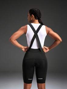 Powerista Women's Solid Color Criss-Cross Back Cycling Romper Compression Bodysuit Women Athletic Jumpsuit Jumpsuits For Woman Workout Cycling Clothes Women - Black - View 3